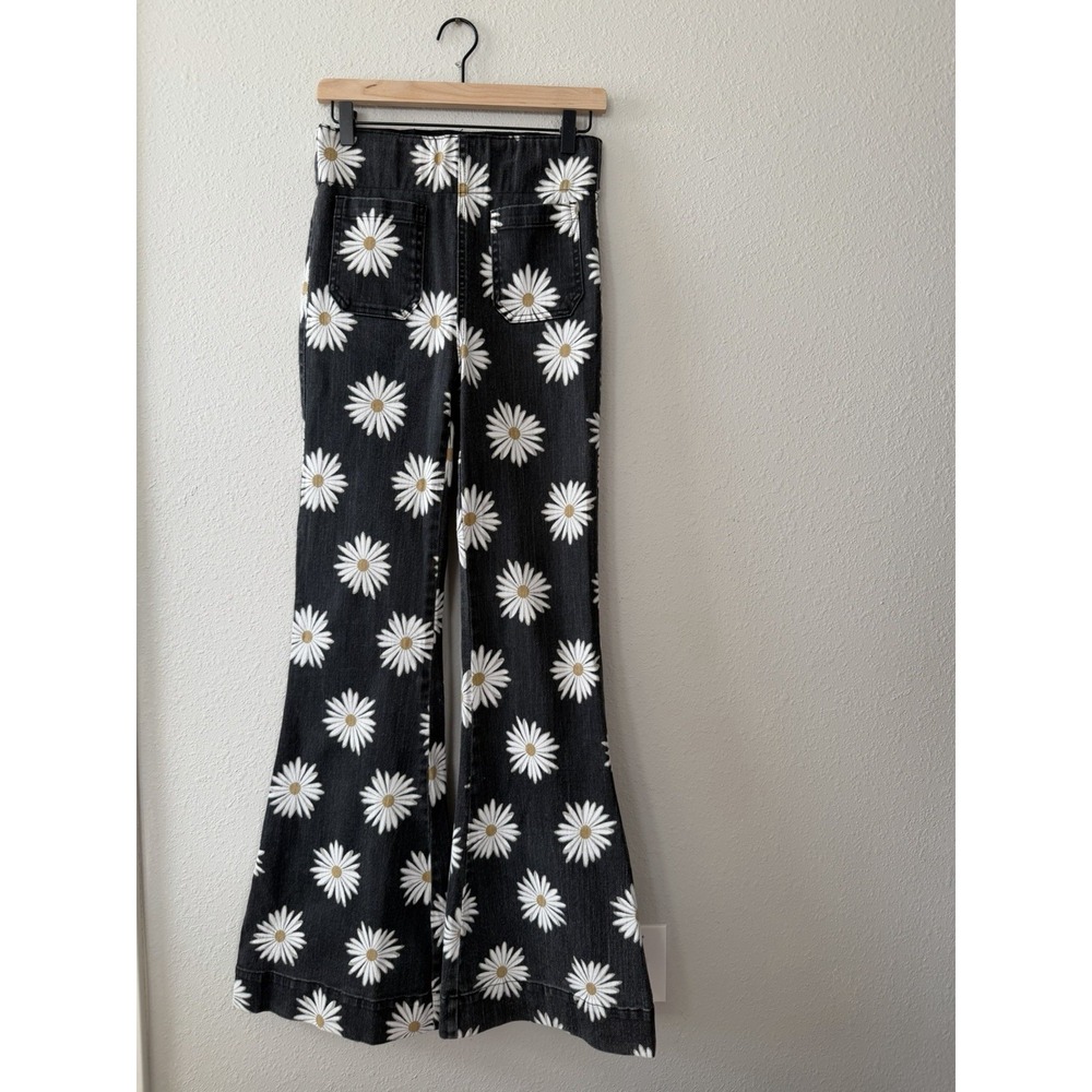 Show Me Your MuMu Daisy Love Black Bell Bottom Jean Festival Boho Flare 70s Sz S